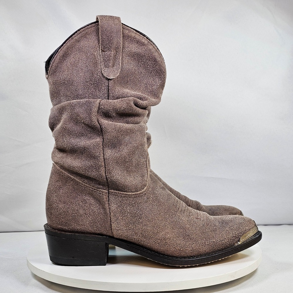 Double-H Ladies Slouch Brown Suede Western Cowboy Boots DH5201 Metal Toe USA 6.5 - Picture 2 of 7